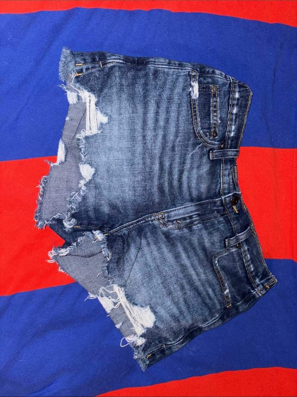 aerie Distressed Dark Blue Denim Jean Shorts